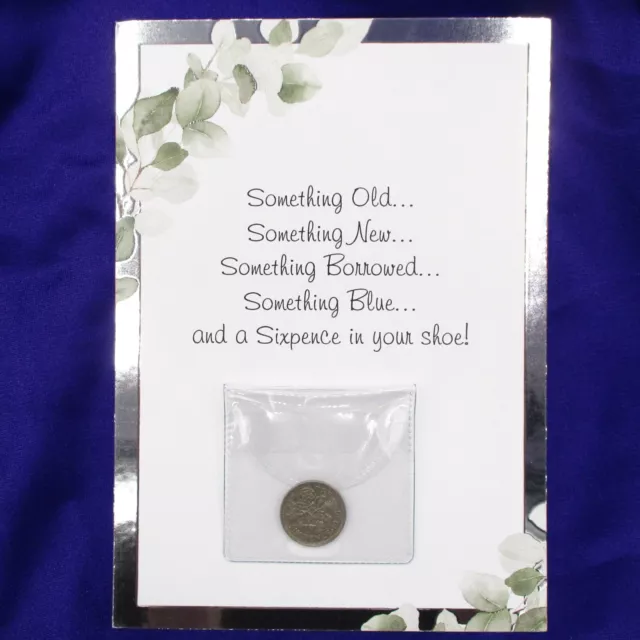 Wedding Card Queen Elizabeth II Sixpence "Origin of Wedding Rhyme©" Bride Luck B