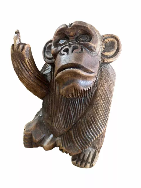 Monkey With Finger  Hand Carved Wood Nautical Tropical Decor Tiki Bar