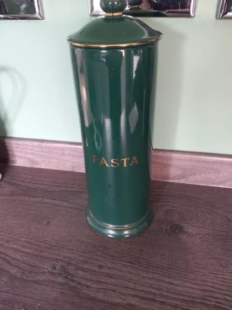 Hornsea Pottery Pasta Green And Gold Tall Spaghetti Jar Vgc.