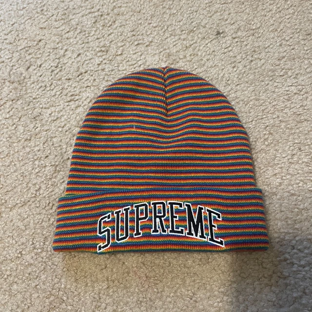 Supreme Hat Beanie Rainbow Stripes OS Authentic Unisex Winter Hat Acrylic Logo