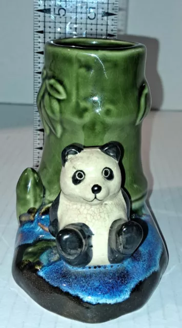 Majolica Bamboo Planter Vase Ceramic Pottery Baby Panda