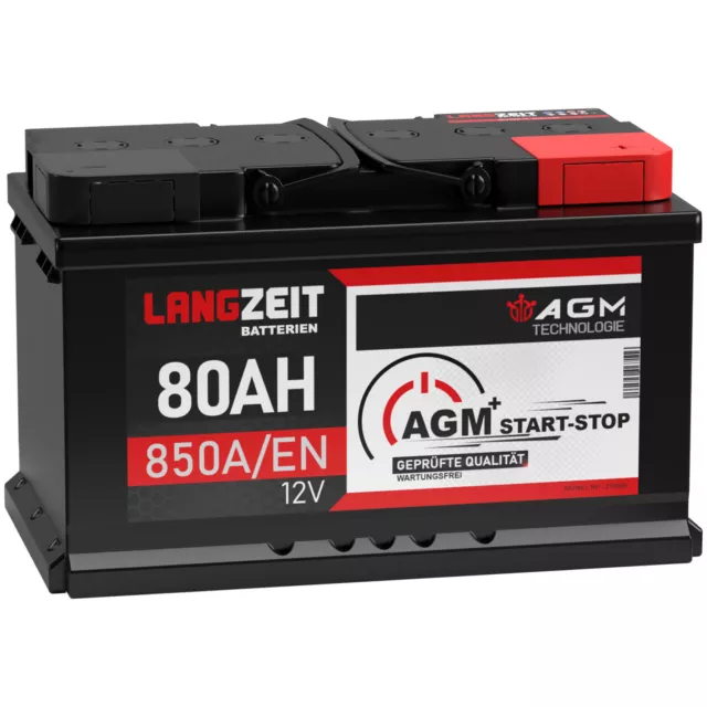 LANGZEIT AGM BATTERIE 80Ah 12V 850A/EN Start-Stop Autobatterie VRLA  Batterie EUR 129,90 - PicClick DE