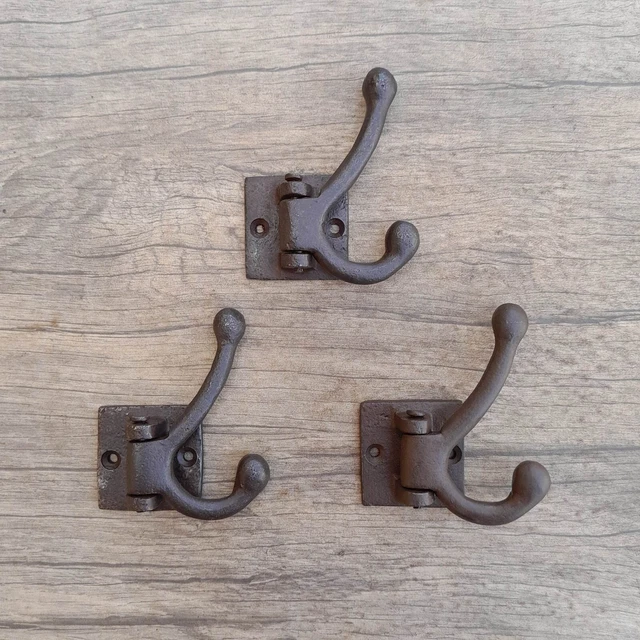 Vtg salvage cast iron coat hat hanger library school swivel hooks 3pcs  lot