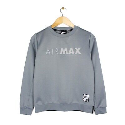 Nike Air Max Sweatshirt Boys Crew Neck Spell Out Big Logo Grey Top - L Youth