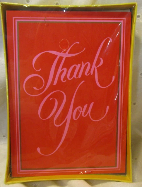 10 VINTAGE 1970s English Cards LTD, N.Y.  Hot Pink Thank you Note Cards MIP