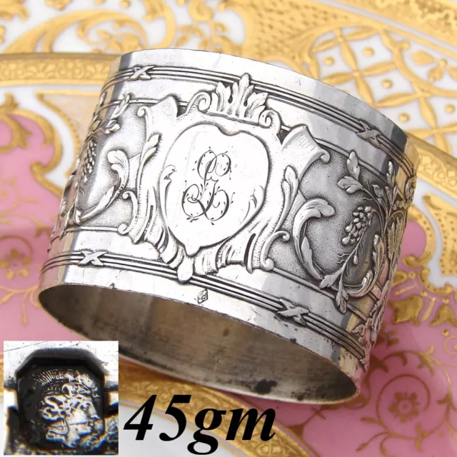 Antique French Sterling Silver Napkin Ring, Empire Style Quiver & Arrows, "LG"