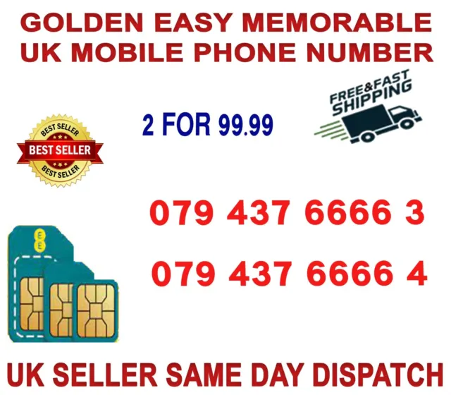 Golden Easy Memorable Uk Vip Mobile Phone Number 2 For 99.99 ( Ee Network) B 66