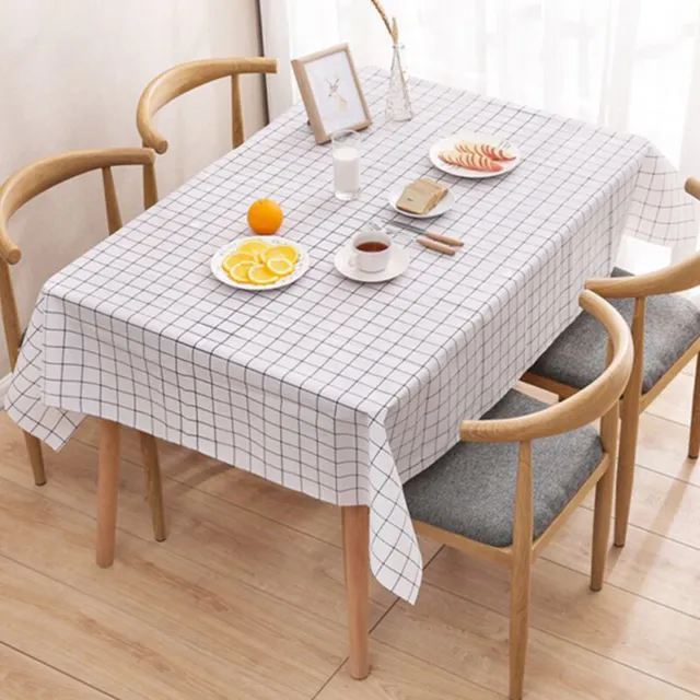 Rectangula Grid Printed Tablecloth Waterproof Oilproof Kitchen Dining Table Mat{