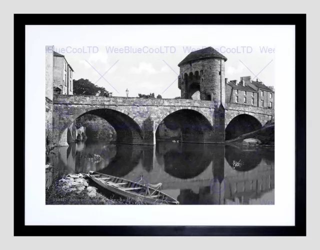 Monmouth Bridge Over The Monnow England Old Bw Black Framed Art Print B12X388