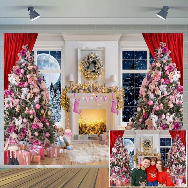 7x5FT Christmas Backdrops Child Christmas Fireplace Decoration Background Xma...
