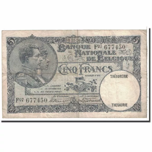 [#121055] Banknote, Belgium, 5 Francs, 1926, 1926-11-08, KM:97b, EF