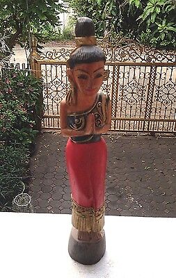Thai Amule T Antique Carved Folk Art Sawasdee Doll Welcome Sculpture Buddha Love