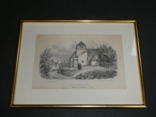 Lithographie, Eglise de Besson, J Bariau , encadrée. Collection Allier, 1852