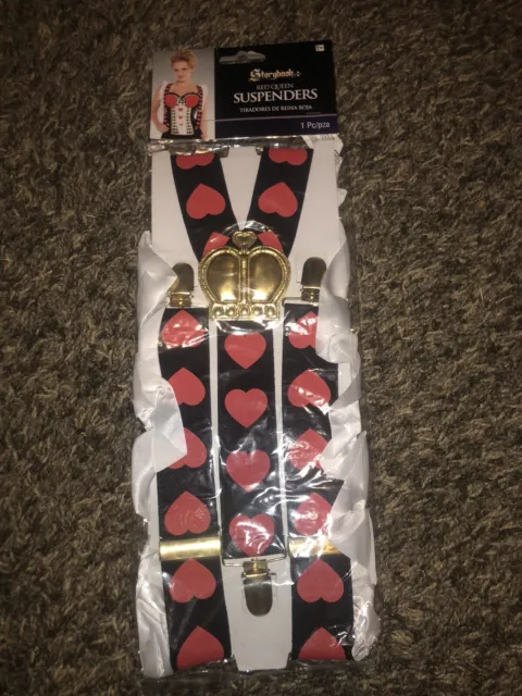 Storybook Red Queen Of Hearts Suspenders Costume Halloween DressUp Accessory New