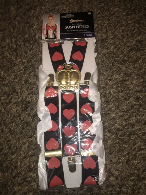 Storybook Red Queen Of Hearts Suspenders Costume Halloween DressUp Accessory New