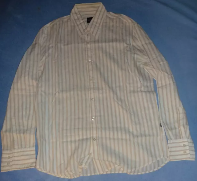 BOSS HUGO BOSS Casual Shirt Size XL Striped Pattern Spread Collar Cotton Linen