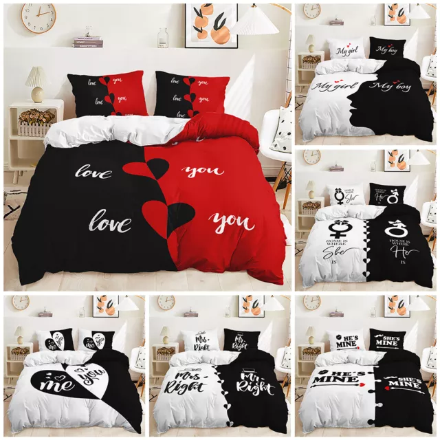 Black And White My Girl/Boy His/Her Side You and Me Couple Duvet Quilt Cover Set