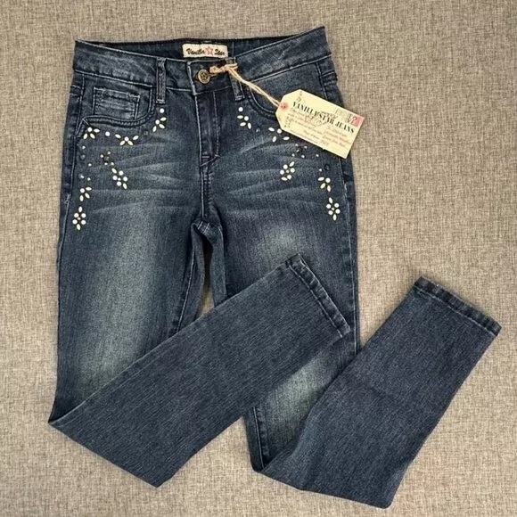 Vanilla Star Youth Jeans Size 12 Embellished Jeweled Beaded Girls Skinny Denim