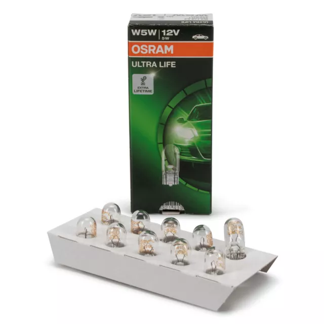 10 x Osram Ultra Life Lampen 12V 5W W2.1 x 9.5d Glassockel W5W T10 2825ULT