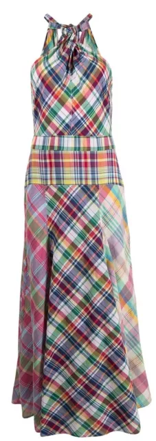 NWOT Polo Ralph Lauren Women's Madras Cotton Plaid Halter Ankle Lengt Dress