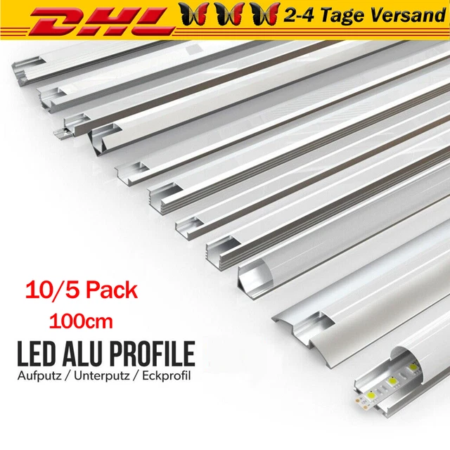 5x Profilé LED Aluminium 1m En Forme De U Pour Bande LED – Neuf