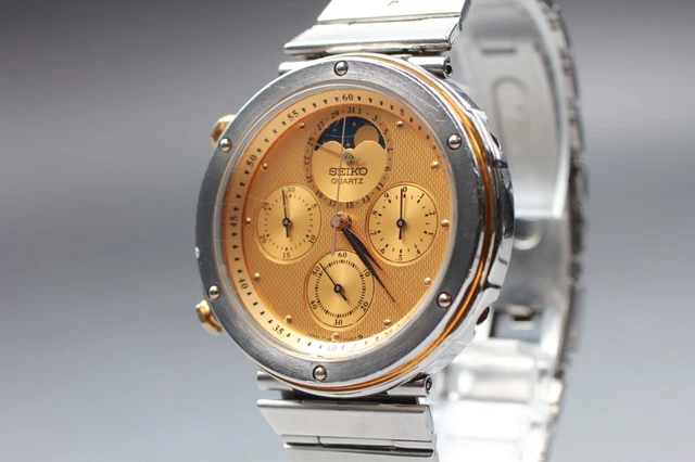 READ [EXC+4] SEIKO 7A48-7010 Chronograph Moonphase Quartz