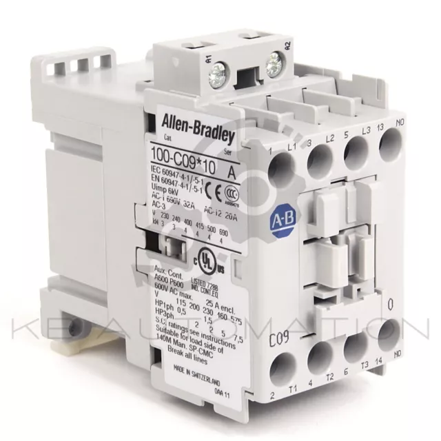 100-C09KJ10 IEC contactor, 9A, 24V 50/60Hz, 3NO poles, 1NO + 0NC aux contacts