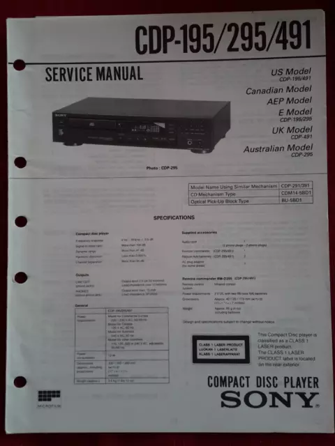 Service Manual-SONY CDP-195 / 295 / 491