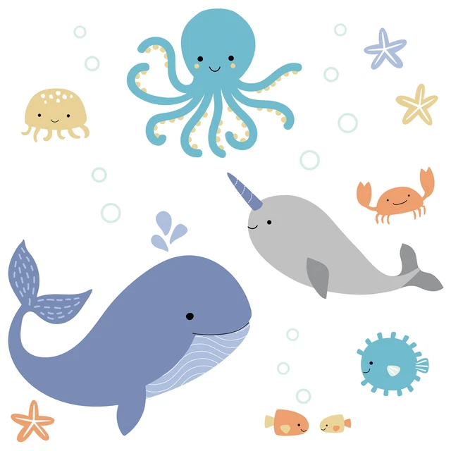 Bedtime Originals Whales Tale Nautical/Ocean Animals Nursery/Kids Wall Decals