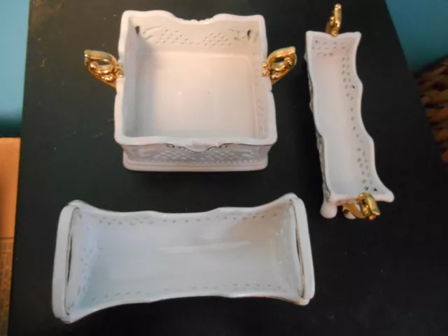 PORCELAIN TREASURES WHITE/GOLD TRIM CADDY SET - 3 pc