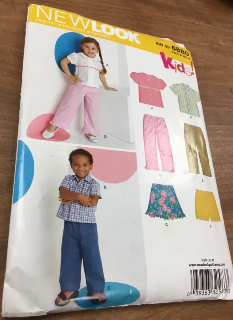 NewLook Patterns Partially cut NEW Kids outfits, #6880 size 1/2-4 for boy & girl