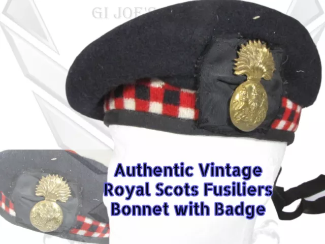 VINTAGE MILITARY ROYAL Scots Fusiliers Bonnet Glengarry Cap w/Badge ...