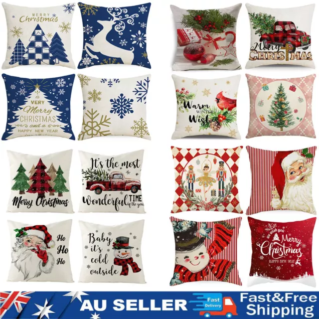 4PK 18" Christmas Cushion Cover Throw Pillow Case Xmas Santa Home Car Sofa Decor