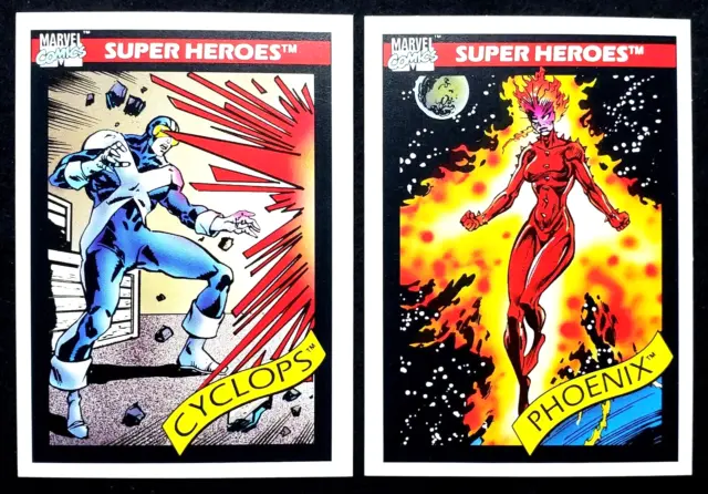 Phoenix + Cyclops 1990 Marvel Universe Super Heroes Cards #8 #11 in NM/MINT+ RAW