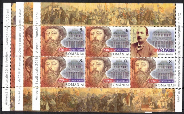 2018 Rumänien, Kleinbogenserie Jubiläen, postfrisch/MNH, MiNr. 7364/66, ME 58,-