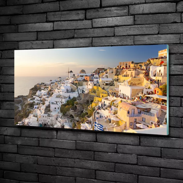 Tulup Pittura Su Vetro Tempereto Immagine 100x50cm - Santorini Grecia