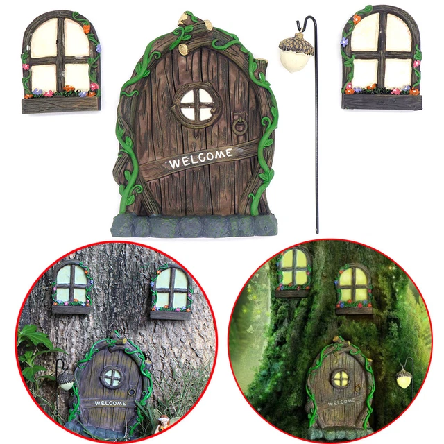 Fee Garten Ornaments Outdoor Zubehörteil Elf Tür Fenster Statue Glühen In Dunkel