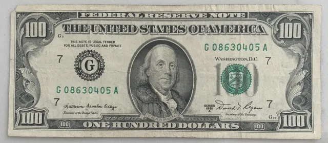 $100 ONE HUNDRED DOLLAR BILL - Old / Vintage 1981 A - G District - Only 22.4 mil