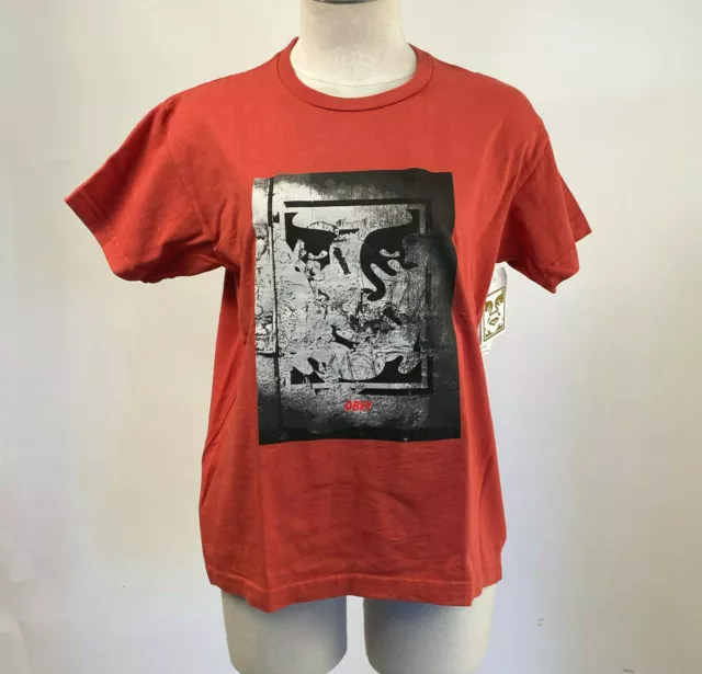 Obey Women's Box T-Shirt Light in the Tunnel Paprika Size S NWT Andre