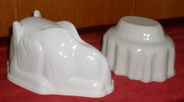 2 Vintage Heavy Ceramic Stoneware Jelly Moulds Large Rabbit And Small Shape