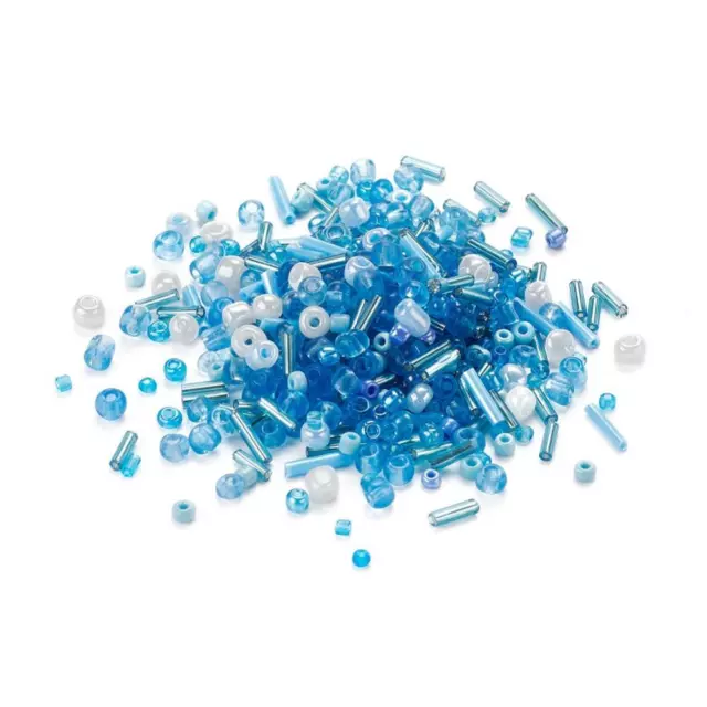 50g Blue Seed Bead Soup Mix - Random Mixed Pack and Various Shapes - P01015