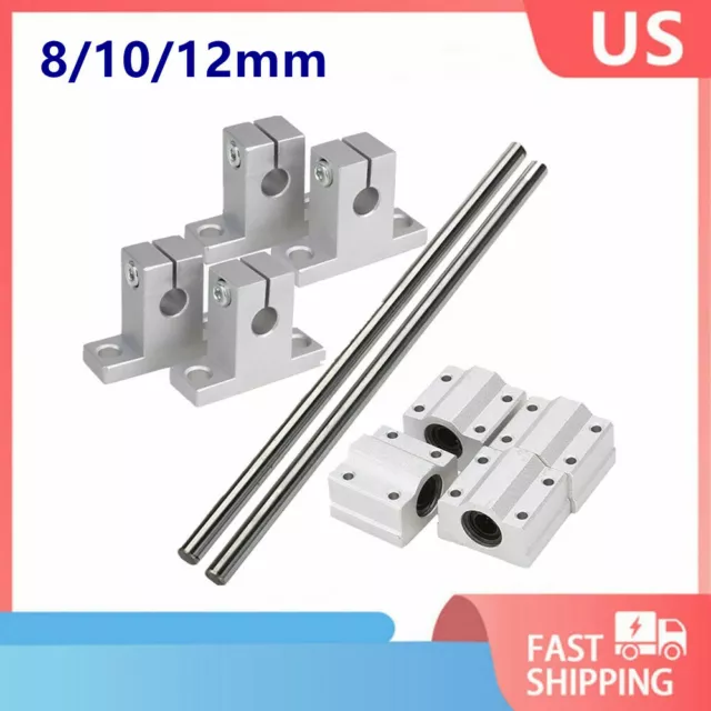 8/10/12mm Linear Shaft Rod Optical Axis + Rail Support+  Block SCS8/10/12UU Set