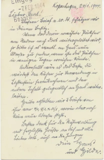 DÄNEMARK 1944 7 Öre Ziffer GA-Postkarte m. Zusatzfrankatur als LUFTPOST-Karte 3