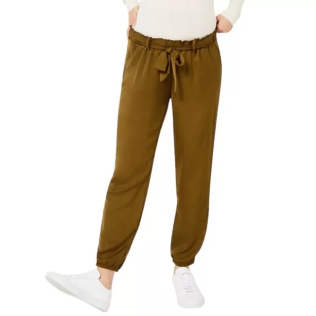 NWT A Pea In The Pod Underbelly Satin Jogger Pants Olive Green Size Large NEW