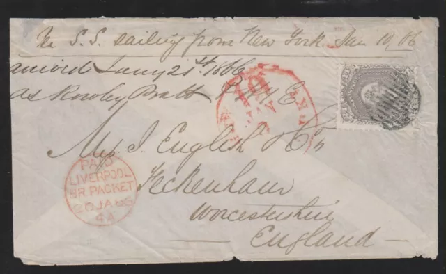 Scott 78 on Jan 1866 tissue paper cover to England carried on the Australasia