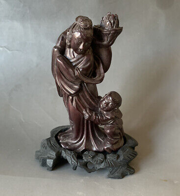 Soapstone Lohan Woman Carving with Base