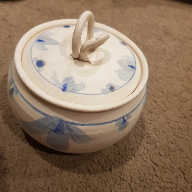 HAND PAINTED AUSTRALIAN STUDIO POTTERY LIDDED POT CANISTER URN LS signed
