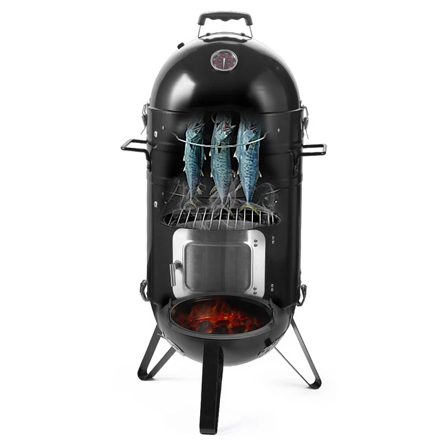 BOLEEFUN Holzkohle BBQ Grill Smoker Räucherofen Camping Picknick Wasser Dampfer