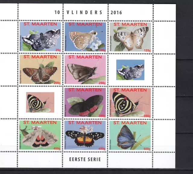 St Maarten 2016,10V in block,butterflies,vlinders,schmetterlinge,MNH/Postfrisch