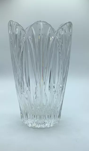 Vtg 24% Lead Crystal Vase Mouth Blown Hand Cut Clear Glass 10" BLOCK WYNDHAM-MCM